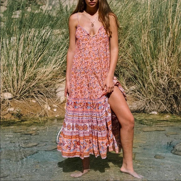 Boho Floral Gypsy Print Cami Maxi Dress Black - Picture 10 of 16